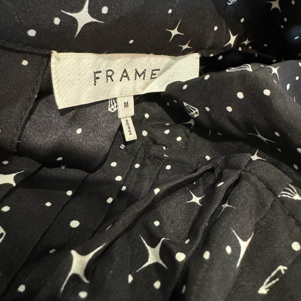 $624 New Frame Diamond Ruffle stars silk black white Shift dress women's M - Picture 8 of 9